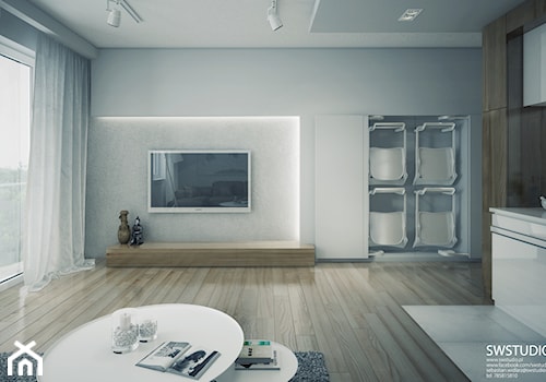 Minmal Krk - Duży szary salon z kuchnią, styl minimalistyczny - zdjęcie od SWSTUDIO