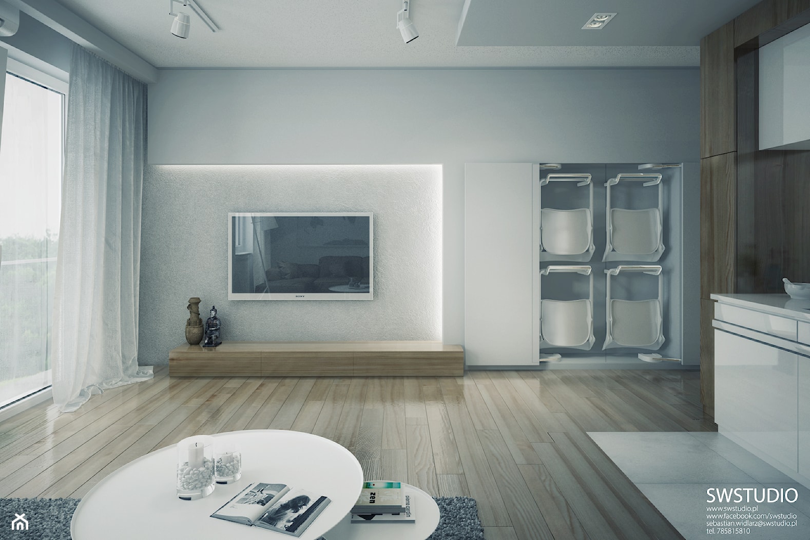 Minmal Krk - Duży szary salon z kuchnią, styl minimalistyczny - zdjęcie od SWSTUDIO - Homebook