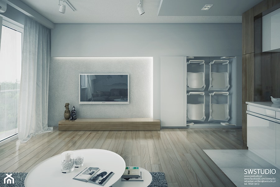 Minmal Krk - Duży szary salon z kuchnią, styl minimalistyczny - zdjęcie od SWSTUDIO