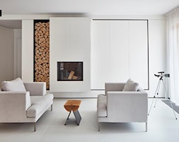 Biel i drewno w prostych formach - Mały biały salon, styl minimalistyczny - zdjęcie od 81.WAW.PL - Homebook