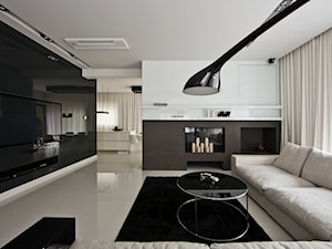 PROJEKT 2 - Średni biały czarny salon, styl minimalistyczny - zdjęcie od muc&scott interiors