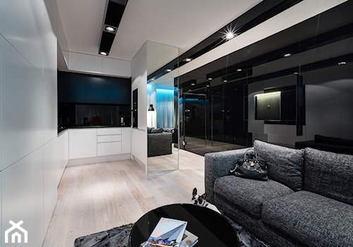 PROJEKT 5 - Mały biały czarny salon z kuchnią, styl nowoczesny - zdjęcie od muc&scott interiors