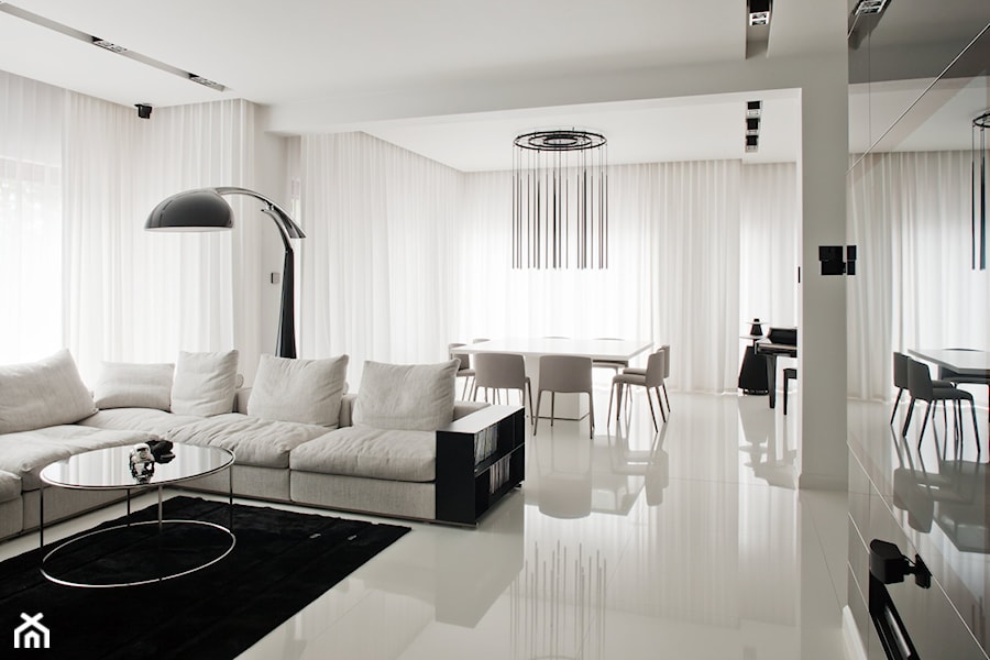 PROJEKT 2 - Duży biały salon z jadalnią, styl minimalistyczny - zdjęcie od muc&scott interiors