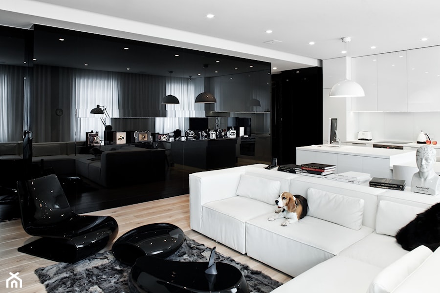 PROJEKT 1 - Średni biały salon z kuchnią, styl nowoczesny - zdjęcie od muc&scott interiors