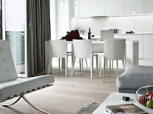 PROJEKT 3 - Mały biały salon z kuchnią z jadalnią, styl nowoczesny - zdjęcie od muc&scott interiors