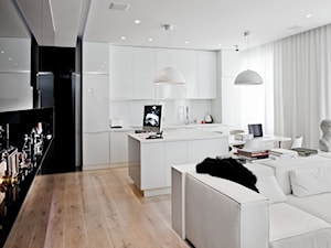 PROJEKT 1 - Mały biały czarny salon z kuchnią z jadalnią, styl nowoczesny - zdjęcie od muc&scott interiors