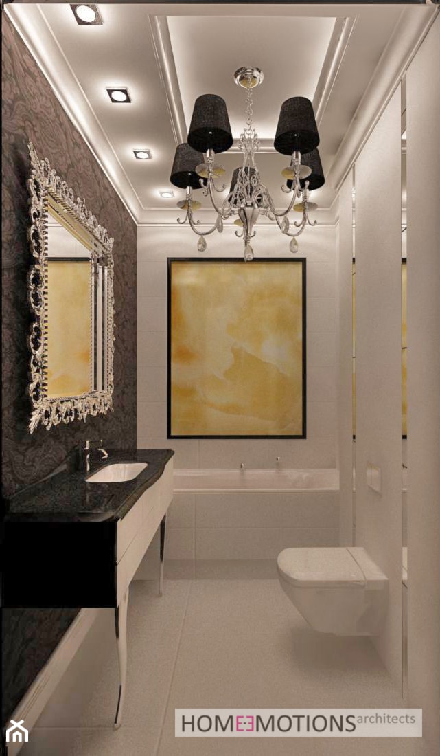 Mała bez okna z lustrem z punktowym oświetleniem łazienka, styl glamour - zdjęcie od Homeemotions.architects