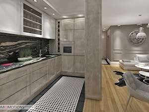 Szczypta luxusu - Średnia otwarta z salonem z zabudowaną lodówką kuchnia w kształcie litery l, styl nowoczesny - zdjęcie od Homeemotions.architects