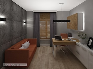 Apartament szary - Duże w osobnym pomieszczeniu z sofą z zabudowanym biurkiem szare biuro, styl minimalistyczny - zdjęcie od Homeemotions.architects