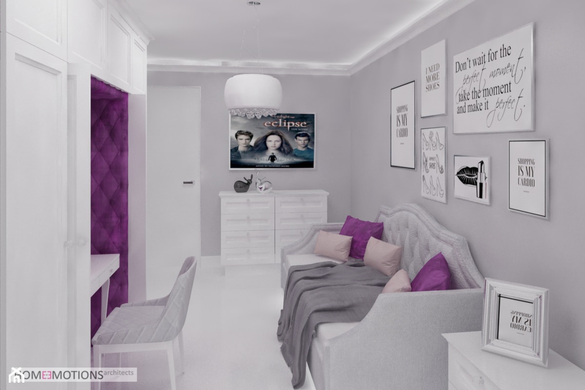 Z pazurem - Średni biały fioletowy szary pokój dziecka dla nastolatka dla dziewczynki, styl glamour - zdjęcie od Homeemotions.architects - Homebook