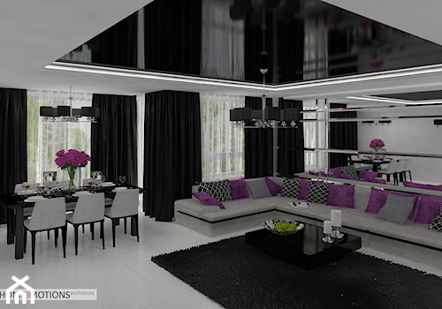 Z pazurem - Duży szary salon z jadalnią, styl nowoczesny - zdjęcie od Homeemotions.architects