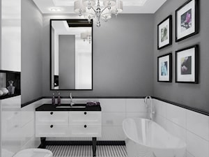 Apartament szary - Średnia z punktowym oświetleniem łazienka, styl glamour - zdjęcie od Homeemotions.architects