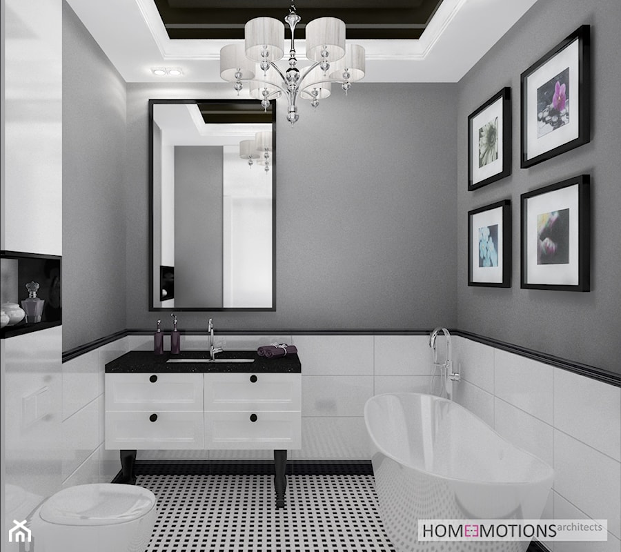 Apartament szary - Średnia z punktowym oświetleniem łazienka, styl glamour - zdjęcie od Homeemotions.architects