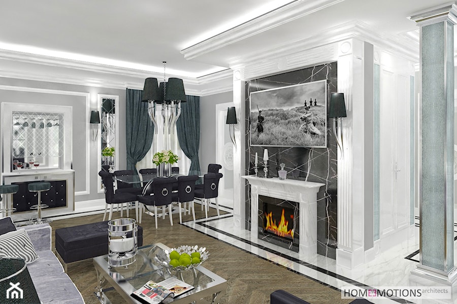 Nowoczesna klasyka - Średni biały szary salon z jadalnią, styl tradycyjny - zdjęcie od Homeemotions.architects