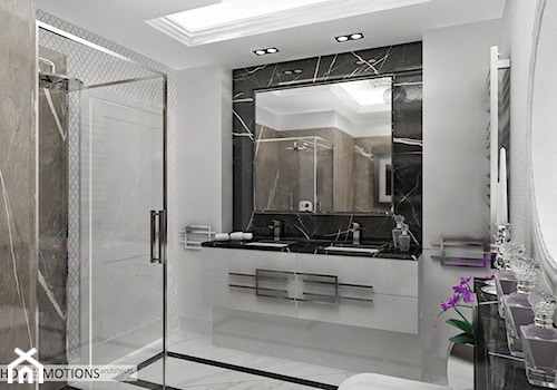 Nowoczesna klasyka - Średnia z lustrem z dwoma umywalkami z marmurową podłogą z punktowym oświetleniem łazienka z oknem, styl tradycyjny - zdjęcie od Homeemotions.architects