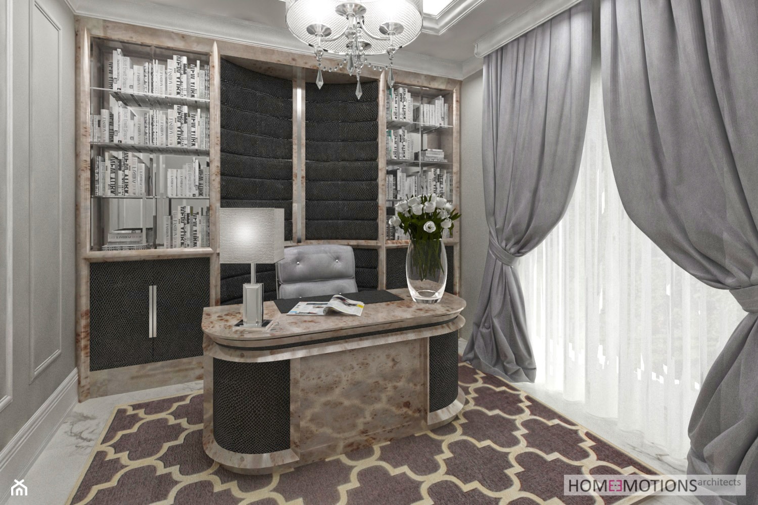 Nowoczesna klasyka - Średnie w osobnym pomieszczeniu szare biuro, styl glamour - zdjęcie od Homeemotions.architects - Homebook