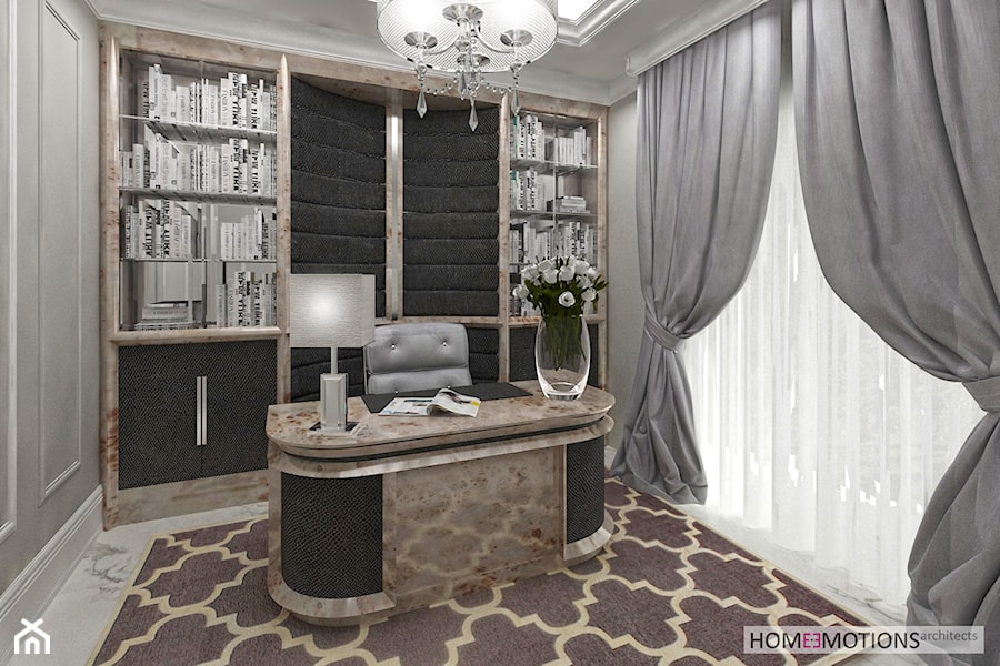 Nowoczesna klasyka - Średnie w osobnym pomieszczeniu szare biuro, styl glamour - zdjęcie od Homeemotions.architects