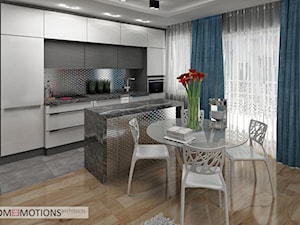 Nowoczesna elegancja - Mała otwarta z salonem szara z zabudowaną lodówką kuchnia jednorzędowa z wyspą lub półwyspem, styl nowoczesny - zdjęcie od Homeemotions.architects