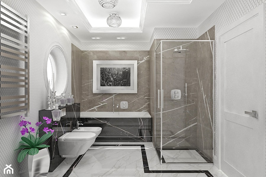 Nowoczesna klasyka - Średnia z marmurową podłogą z punktowym oświetleniem łazienka z oknem, styl tradycyjny - zdjęcie od Homeemotions.architects