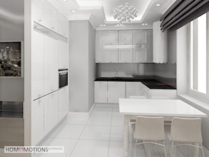 Mała otwarta z salonem szara z zabudowaną lodówką kuchnia w kształcie litery l, styl glamour - zdjęcie od Homeemotions.architects