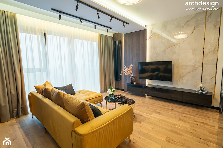 Apartament w Hanza Tower w Szczecinie - Salon, styl nowoczesny - zdjęcie od archdesign