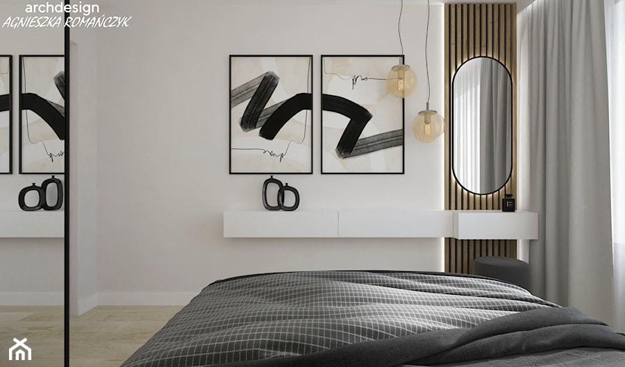 Plakaty na ścianie w sypialni - zdjęcie od archdesign