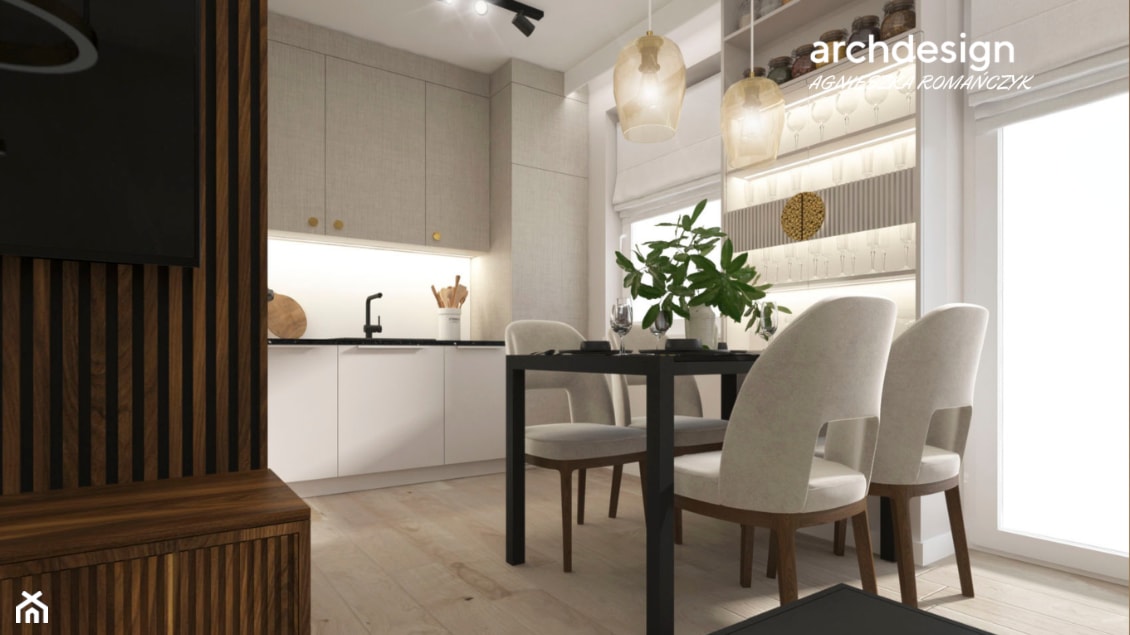 Beżowo- brązowe wnętrze mieszkania w Szczecinie - Kuchnia, styl nowoczesny - zdjęcie od archdesign - Homebook