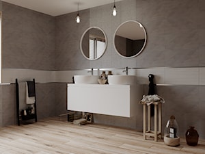 Cemento 30x60 - Duża z dwoma umywalkami łazienka z oknem, styl nowoczesny - zdjęcie od LIS Ceramika