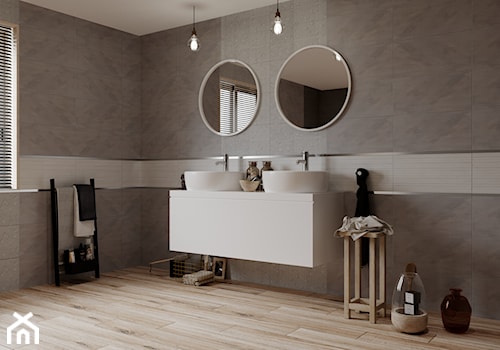 Cemento 30x60 - Duża z dwoma umywalkami łazienka z oknem, styl nowoczesny - zdjęcie od LIS Ceramika