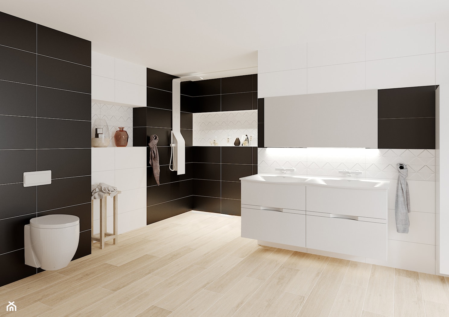 Black&White Matt 30x60 - Średnia bez okna z dwoma umywalkami łazienka, styl nowoczesny - zdjęcie od LIS Ceramika - Homebook