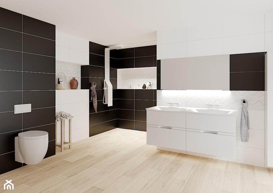 Black&White Matt 30x60 - Średnia bez okna z dwoma umywalkami łazienka, styl nowoczesny - zdjęcie od LIS Ceramika