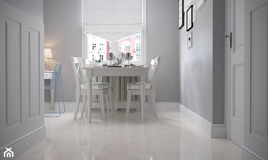 Empire 60x60 - Mała biała szara jadalnia jako osobne pomieszczenie - zdjęcie od LIS Ceramika