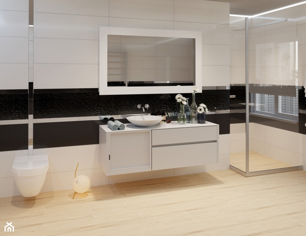 Black&White Glossy 30x90 - Duża bez okna z lustrem łazienka, styl nowoczesny - zdjęcie od LIS Ceramika - Homebook