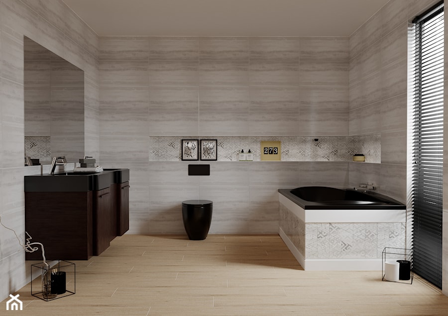 Ice 30x60 - Średnia na poddaszu z lustrem z dwoma umywalkami łazienka z oknem, styl minimalistyczny - zdjęcie od LIS Ceramika