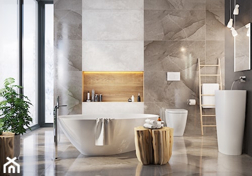 Rain 60x120 - Średnia z marmurową podłogą łazienka z oknem, styl nowoczesny - zdjęcie od LIS Ceramika