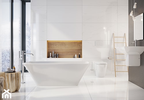 iSatuario 60x60 - Średnia na poddaszu łazienka z oknem, styl nowoczesny - zdjęcie od LIS Ceramika