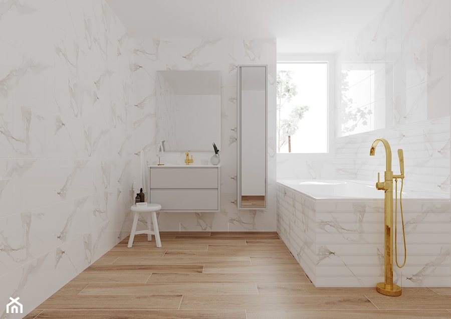 Carrara 30x60 - Średnia łazienka z oknem, styl minimalistyczny - zdjęcie od LIS Ceramika