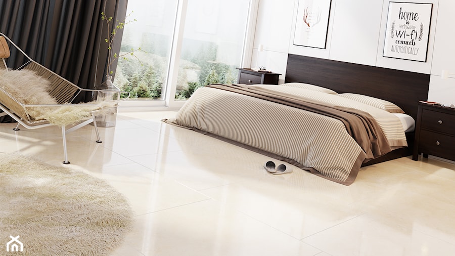 Crema marfil 80x80 - Średnia biała sypialnia, styl nowoczesny - zdjęcie od LIS Ceramika