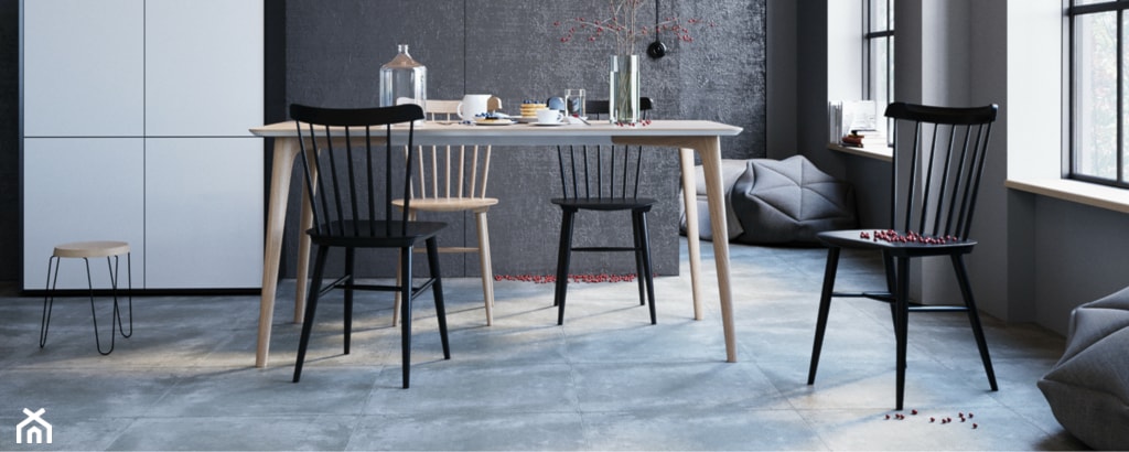 Cement 60x60 - Średnia szara jadalnia jako osobne pomieszczenie - zdjęcie od LIS Ceramika - Homebook