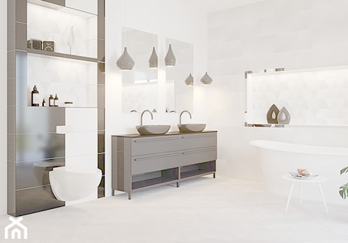 Black&White Glossy 30x60 - Średnia bez okna z dwoma umywalkami łazienka, styl nowoczesny - zdjęcie od LIS Ceramika