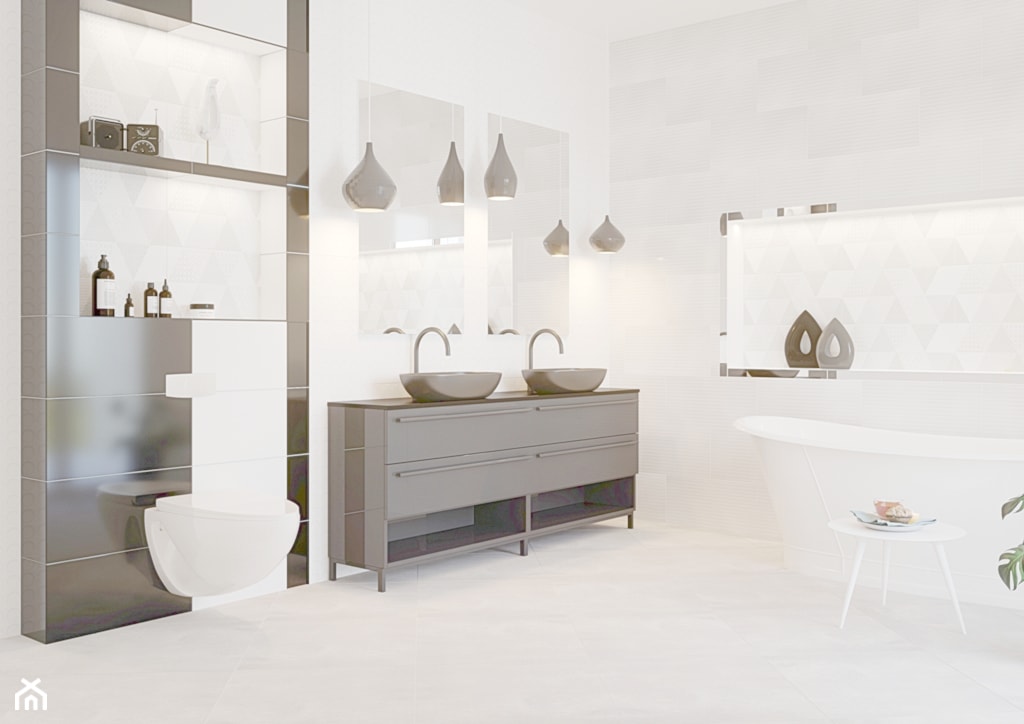 Black&White Glossy 30x60 - Średnia bez okna z dwoma umywalkami łazienka, styl nowoczesny - zdjęcie od LIS Ceramika - Homebook