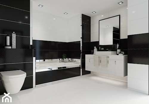 Black&White Glossy 30x90 - Średnia bez okna z lustrem z punktowym oświetleniem łazienka, styl nowoczesny - zdjęcie od LIS Ceramika