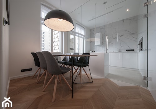 Projekt wnętrza mieszkania na wynajem - Średnia biała jadalnia jako osobne pomieszczenie, styl nowoczesny - zdjęcie od masa architekci