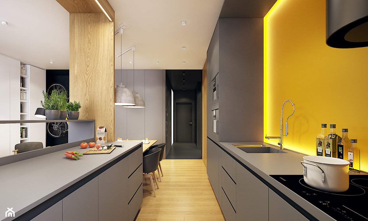 żółta kuchnia, minimalistyczna kuchnia