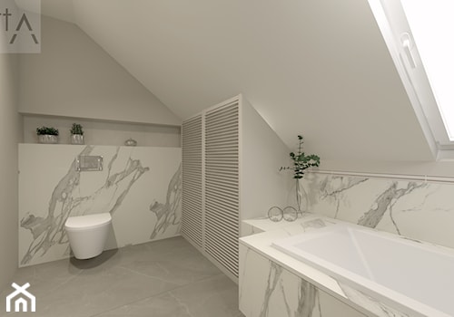 SKOWARCZ | 125M2 - Średnia z marmurową podłogą łazienka z oknem, styl glamour - zdjęcie od KartA Pracownia Projektowa Katarzyna Cimochowska