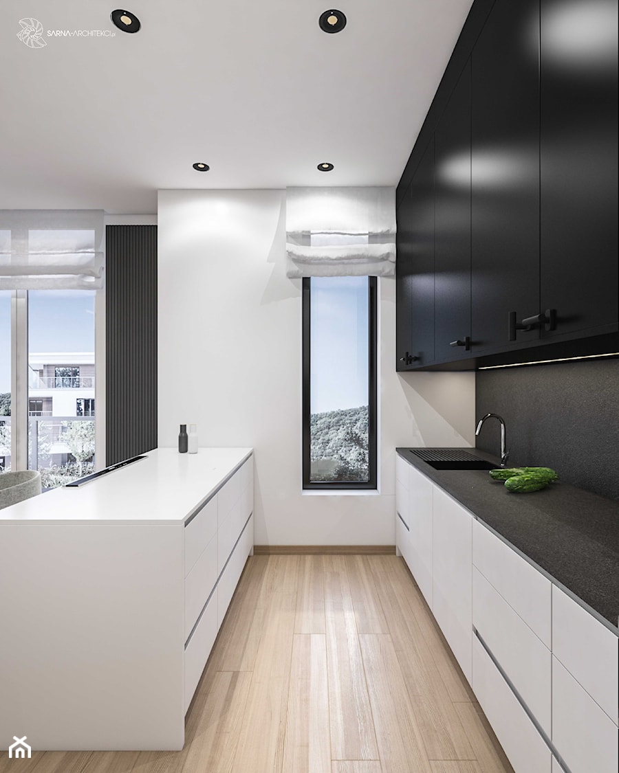 Aneks kuchenny: kuchnia biała z blatem czarnym - zdjęcie od SARNA ARCHITEKCI / Architektura Wnętrza dla wymagających / Interior Design