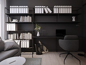 Projekt domu 100m2/Kraków - Średnie w osobnym pomieszczeniu z sofą z zabudowanym biurkiem czarne biuro, styl skandynawski - zdjęcie od ABM Studio