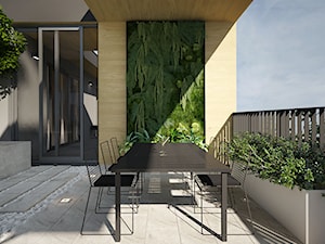 Projekt tarasu 200m2/Kraków - Duży z meblami ogrodowymi z donicami na kwiaty taras z tyłu domu, styl nowoczesny - zdjęcie od ABM Studio