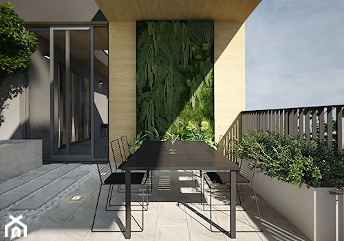 Projekt tarasu 200m2/Kraków - Duży z meblami ogrodowymi z donicami na kwiaty taras z tyłu domu, styl nowoczesny - zdjęcie od ABM Studio