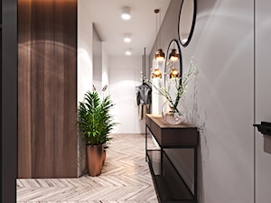 Apartament w Londynie - strefa dzienna - Średni z wieszakiem beżowy biały szary hol / przedpokój, styl nowoczesny - zdjęcie od Ambience. Interior design